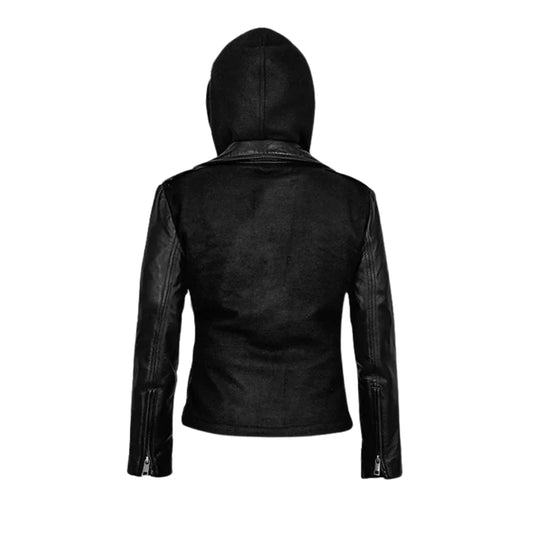 Women’s Black Leather Jacket Hooded
