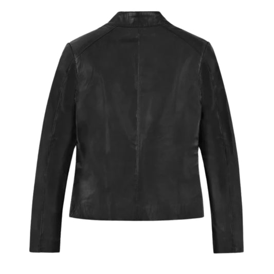 Women’s Black Leather Jacket with Hood