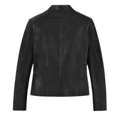 Women’s Black Leather Jacket with Hood