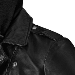 Women’s Black Leather Jacket Hooded