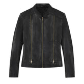 Women’s Black Leather Jacket with Hood