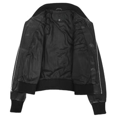 Women Classic Zip Up Black Leather Bomber Jacket