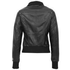 Women Classic Zip Up Black Leather Bomber Jacket