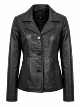 Women's Black Leather Button-up Jacket
