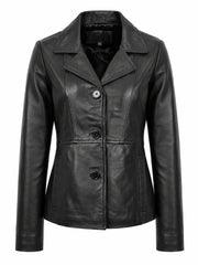 Women's Black Leather Button-up Jacket