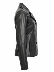 Women's Black Leather Button-up Jacket