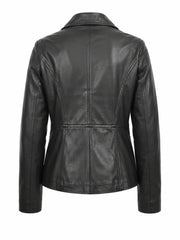 Women's Black Leather Button-up Jacket