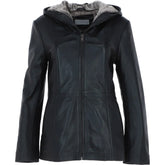 Women's Black Leather Hooded Jacket