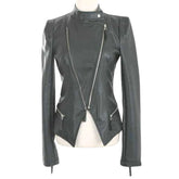 Women’s Black Leather Jacket with Dual-Zip Design