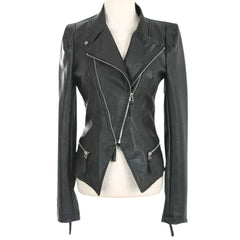 Women’s Black Leather Jacket with Dual-Zip Design