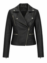 Women’s Black Leather Jacket with Multi-Zip Design Front