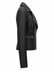Women’s Black Leather Jacket with Multi-Zip Design Right