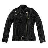 Women’s Black Leather Jacket with Multiple Zippers