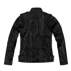 Women’s Black Leather Jacket with Multiple Zippers