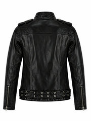 Women’s Black Leather Jacket with Multiple Zippers Back