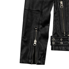 Women’s Black Leather Jacket with Multiple Zippers