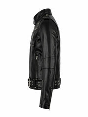 Women’s Black Leather Jacket with Multiple Zippers Left