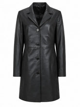 Women Black Leather Long Coat
