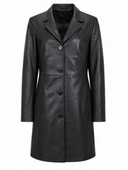 Women Black Leather Long Coat