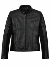 Women's Black Leather Smart Jacket Front