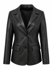Women's Black Leather Two-Button Blazer