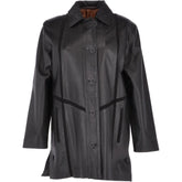 Women's Black Long-Line Leather Coat
