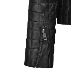 Women’s Black Quilted Leather Jacket with Stand Collar