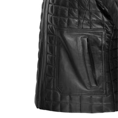 Women’s Black Quilted Leather Jacket with Stand Collar