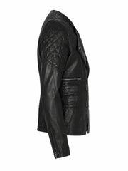 Women’s Black Quilted Shoulder Leather Jacket Right