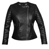 Women’s Black Quilted Sleeve Leather Jacket