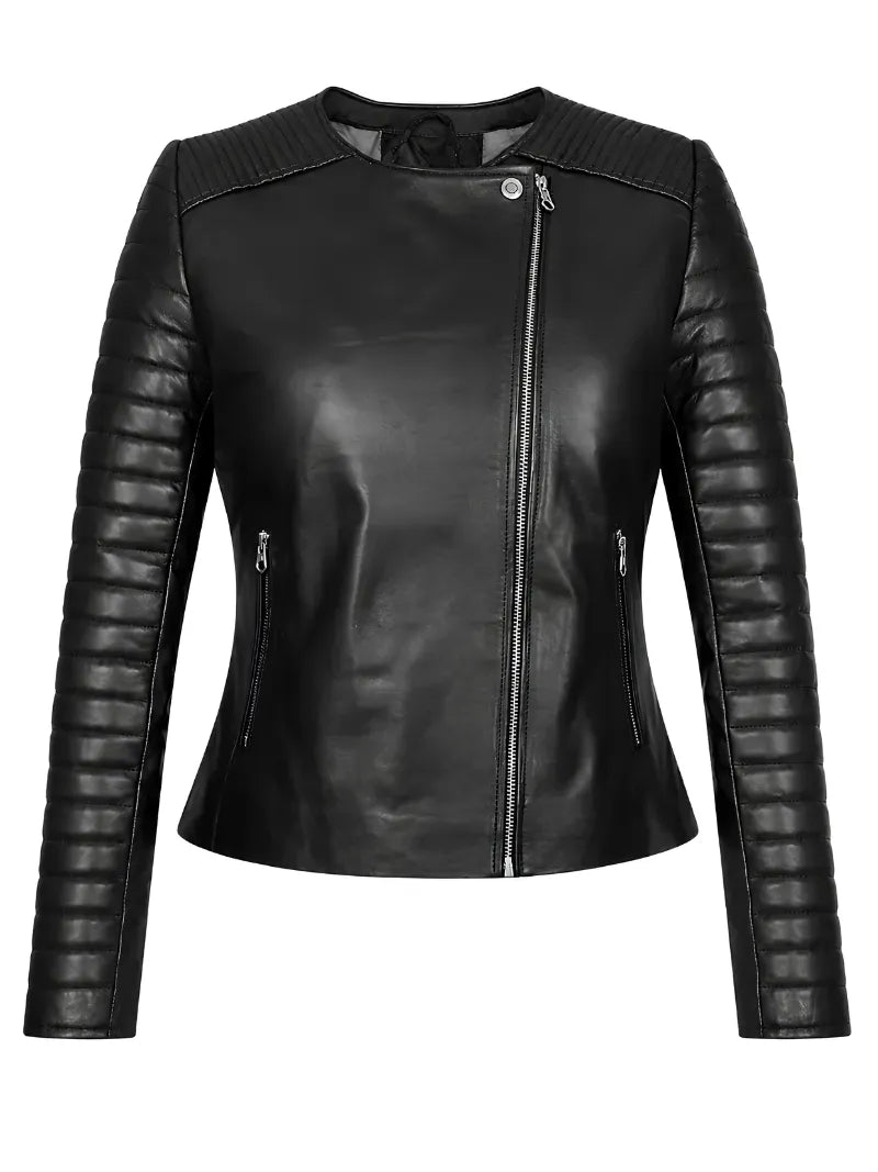 Women’s Black Quilted Sleeve Leather Jacket