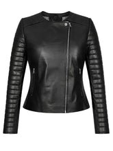 Women’s Black Quilted Sleeve Leather Jacket