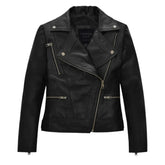 Women’s Black Leather Jacket with Multi-Zip Design