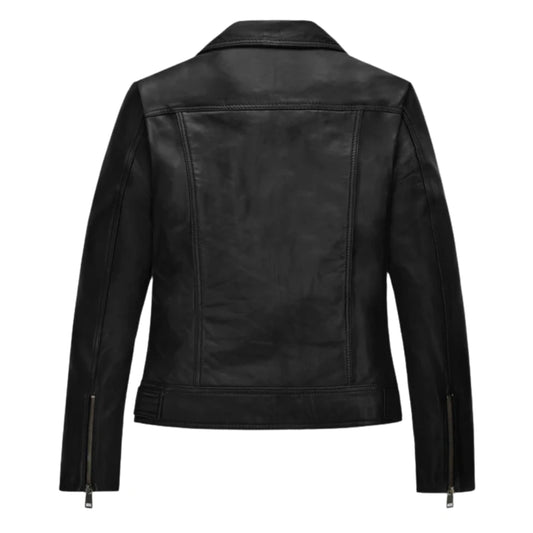 Women’s Black Leather Jacket with Multi-Zip Design
