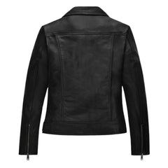 Women’s Black Leather Jacket with Multi-Zip Design