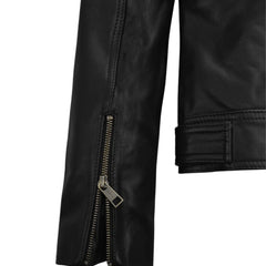 Women’s Black Leather Jacket with Multi-Zip Design