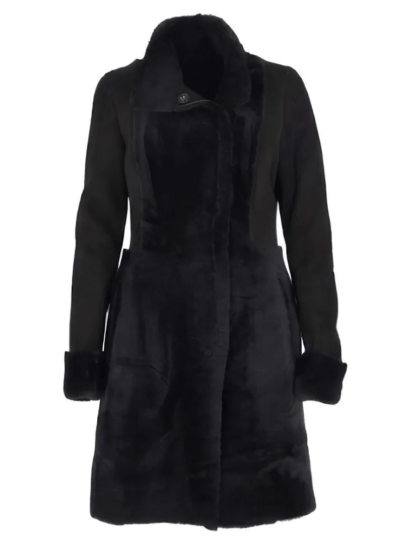 Women's Black Shearling Fur Coat
