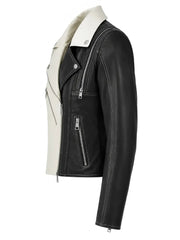 Women's Black and White Color Block Leather Jacket