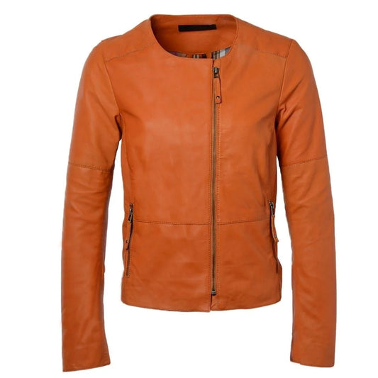 Women's Bold Orange Leather Jacket