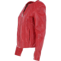 Women's Bold Red Leather Zip-Up Jacket