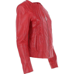 Women's Bold Red Leather Zip-Up Jacket