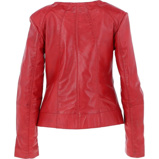 Women's Bold Red Leather Zip-Up Jacket