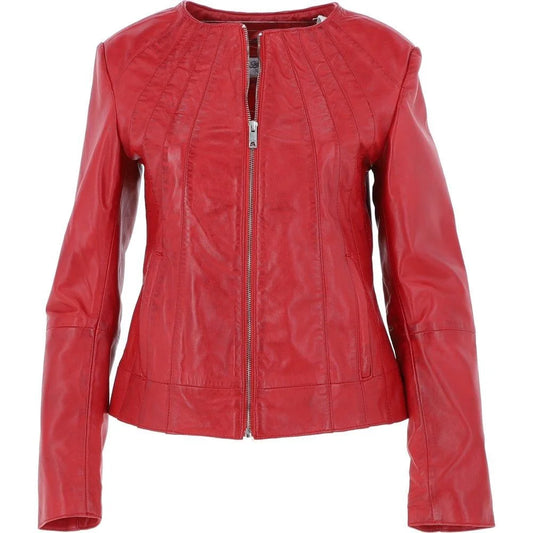 Women's Bold Red Leather Zip-Up Jacket