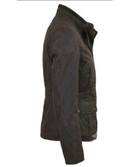 Women's Brown Leather Jacket with High-Neck Design