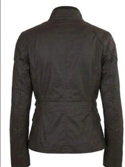 Women's Brown Leather Jacket with High-Neck Design