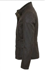 Women's Brown Leather Jacket with High-Neck Design