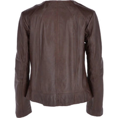Women's Brown Leather Round Collar Jacket