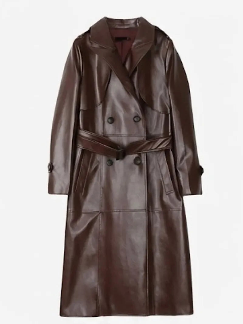 Women’s Brown Leather Trench Coat