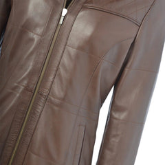 Women's Brown Quilted Leather Hooded Jacket