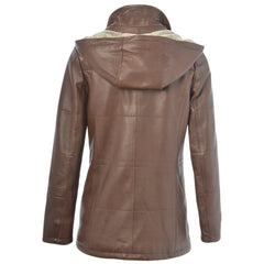 Women's Brown Quilted Leather Hooded Jacket